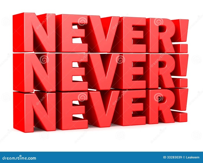 Never! Never! Never! Words Red 3D Lettering Stock Illustration ... Never let go free movie